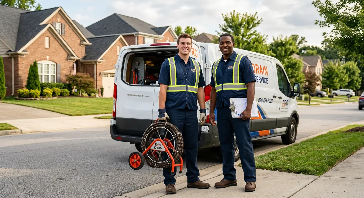 Sewer and drain service team with equipment ready for work in Clarks Summit